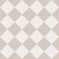 Beige and white striped squares ornament geometric abstract fabric seamless pattern, vector Royalty Free Stock Photo