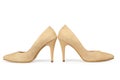 Beige woman shoes on a white