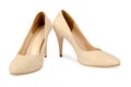 Beige woman shoes on a white