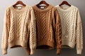 Beige Woman Sweaters On White Background. Generative AI