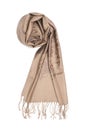 Beige women`s scarf isolated on white