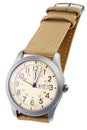 Beige wristwatch closeup