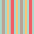 Beige yellow and coral stripes on mint green background seamless pattern.