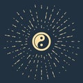 Beige Yin Yang symbol of harmony and balance icon isolated on blue background. Abstract circle random dots. Vector