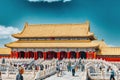 BEIGING, CHINA- MAY, 18, 2015: Palaces, pagodas inside the area of the Forbidden City Museum in Beijing in the heart of city,China