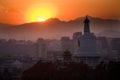 Beihai Stupa Sunset Mountains Beijing China