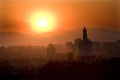 Beihai Stupa Sunset Mountains Beijing China