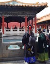 Beijin, Vietnam - March 30, 2019: Women wearing traditional kimono in a temple in the Forbidden city