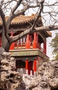 2 story red apartment over rock garden in Forbidden City, Beijing, China