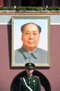 Mao portrait and guard outside Tiananmen Gate, Beijing