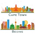 Beijing China and Cape Town South Africa City Skyline Set Royalty Free Stock Photo