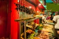 BEIJING, CHINA - DEC 06, 2011: Chinese market, fried scorpions on stick, exotic food concept