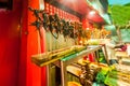 BEIJING, CHINA - DEC 06, 2011: Chinese market, fried scorpions on stick, exotic food concept