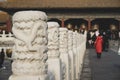 BEIJING, CHINA - DECEMBER 29, 2019. Close-up of marble stairway columns in the Forbidden City in Beijing, China Royalty Free Stock Photo