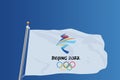 Beijing, China, February 2022, XXIV Winter Olympics Games flag with logotype, vector, editorial
