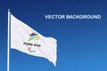 Beijing, China, February 2022, XXIV Winter Paralympics Games flag with logotype, vector, editorial. Beijing 2022 flag on the sky.