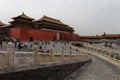 Beijing / China - 05/01/2018: Forbidden City compound, yards, buidlngs and decorative details.