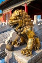 Lion sculptures at Qianqingmen gate in the Forbidden City in Beijing, China Royalty Free Stock Photo