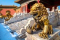 Lion sculptures at Qianqingmen gate in the Forbidden City in Beijing, China Royalty Free Stock Photo