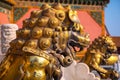 Lion sculptures at Qianqingmen gate in the Forbidden City in Beijing, China Royalty Free Stock Photo