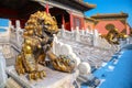 Lion sculptures at Qianqingmen gate - The Gate of Heavenly Purity in the Forbidden City Royalty Free Stock Photo