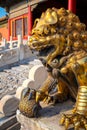 Lion sculptures at Qianqingmen gate - The Gate of Heavenly Purity in the Forbidden City Royalty Free Stock Photo