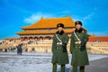 Unidentified Chinese military guards patrol on the courtyard of Taihedian Hall of Supreme Harmony