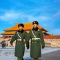 Unidentified Chinese military guards patrol on the courtyard of Taihedian Hall of Supreme Harmony