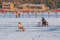 Unidentified people play sleight in Kunming Lake at Beijing Summer Palace