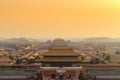 aerial view of ancient palaces in the forbidden city in sunset background, Beijing, China Royalty Free Stock Photo