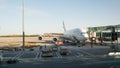 BEIJING, CHINA - JANUARY 1, 2018: China Airport in Beijing. The aircraft is prepared for the flight departure.