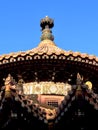 Closeup vintage patterns on the round roof of the historic Chinese pavilion. Royalty Free Stock Photo