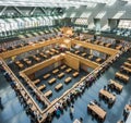 Beijing, China - Mar 26, 2017: Wide angle view of the main reading room of The National Library of China.