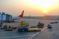 Beijing, China-May 19, 2016: The aircraft of Hainan Airlines is parked at the aerobridge of Beijing capital international airport