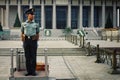 Chinese police officer at his guard post in front of the Mao mausoleum