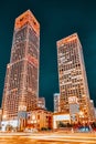 BEIJING, CHINA - MAY 20, 2015:Evening, night modern Beijing business quarter of the capital, the streets of the city with Royalty Free Stock Photo