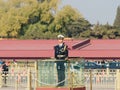 Beijing, China - Nov. 25, 2018. Chinese honor guards standing at Tiananmen Square. Handsome soldiers stand straight like flagpole