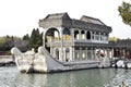 The Marble Boat in the northwest corner of Kunming Lake at The Summer Palace. 1755. Beijing, China. November 7, 2018. Royalty Free Stock Photo