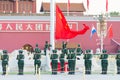 Flag Raising Ceremony of Tiananmen Square. a famous historic site in Beijing, China.