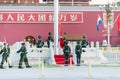 Flag Raising Ceremony of Tiananmen Square. a famous historic site in Beijing, China.