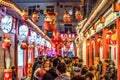 BEIJING China 23.02.2019 People crowd famous Wangfujing snack street during night in Peking