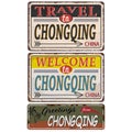 Vintage grunge Welcome to, Travel to, Greetings from, Chongqing China rusted plate on white background