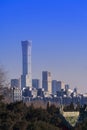 Beijing cityscape and ancient chinese architecture. historic buildings and Beijing modern building with sweet sun rise sky, Royalty Free Stock Photo