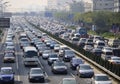 Beijing heavy traffic jam and air pollution