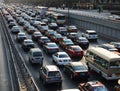 Beijing heavy traffic jam and air pollution