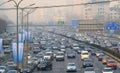 Beijing heavy traffic jam and air pollution