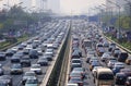 Beijing heavy traffic jam and cars