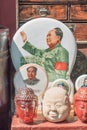 Objects with Mao Zedong images displayed on Panjiayuan market, Beijing, China
