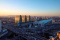 Beijing skyline traffic sunset, China