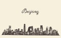 Beijing skyline vector engraved drawn sketch Royalty Free Stock Photo